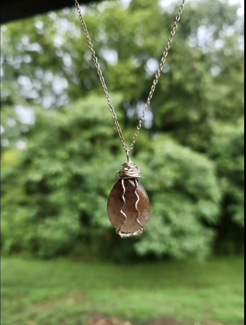 Teardrop Agate Wire Wrapped Pendant Necklace