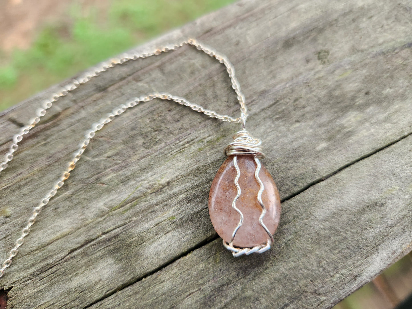 Teardrop Agate Wire Wrapped Pendant Necklace