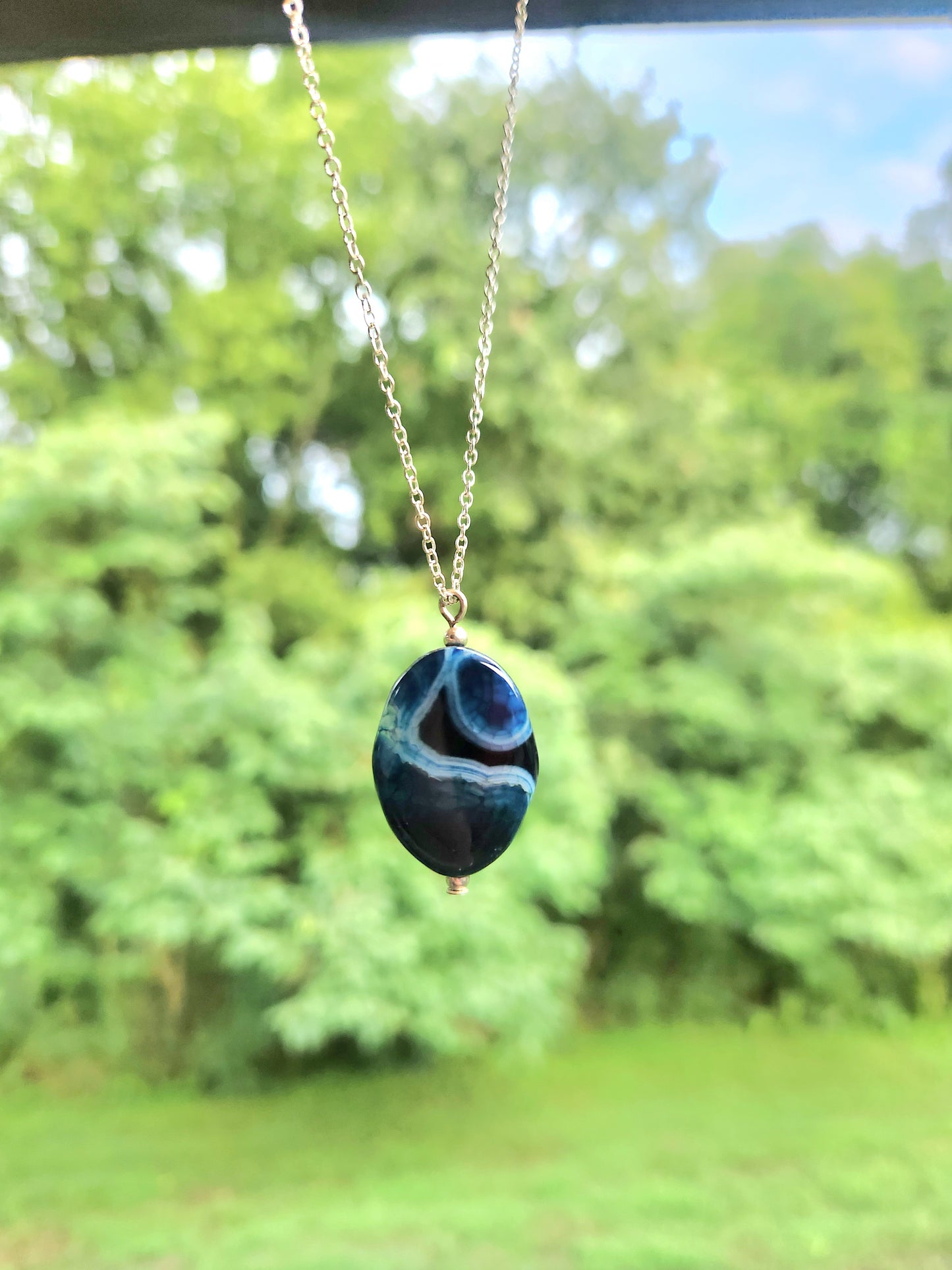 Blue Agate Pendant Necklace