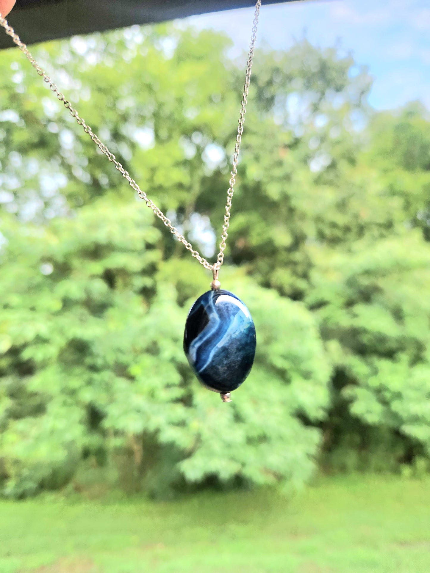 Blue Agate Pendant Necklace