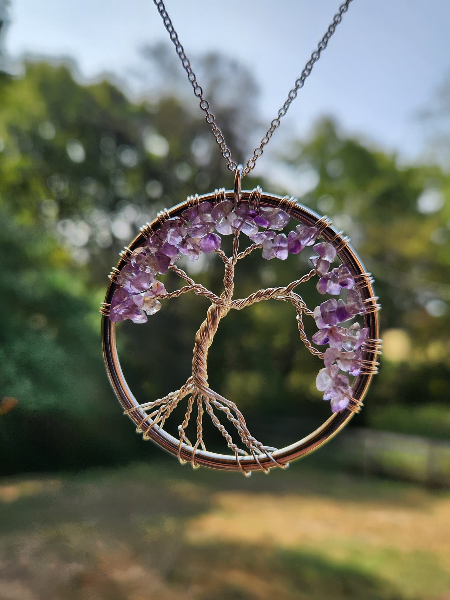 Amethyst Tree Of Life Pendant Necklace