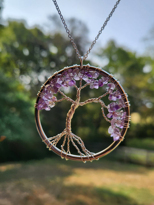 Amethyst Tree Of Life Pendant Necklace