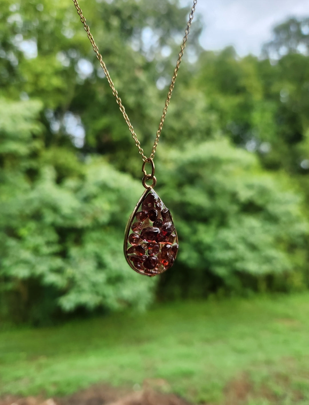 Garnet Cluster Pendant Necklace