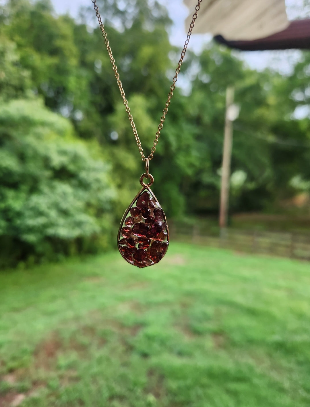 Garnet Cluster Pendant Necklace