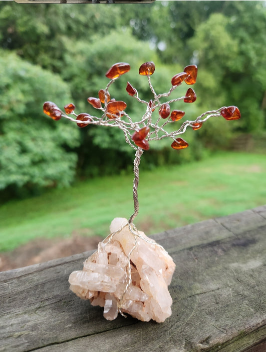 Amber and Quartz Gemstone Wire Tree