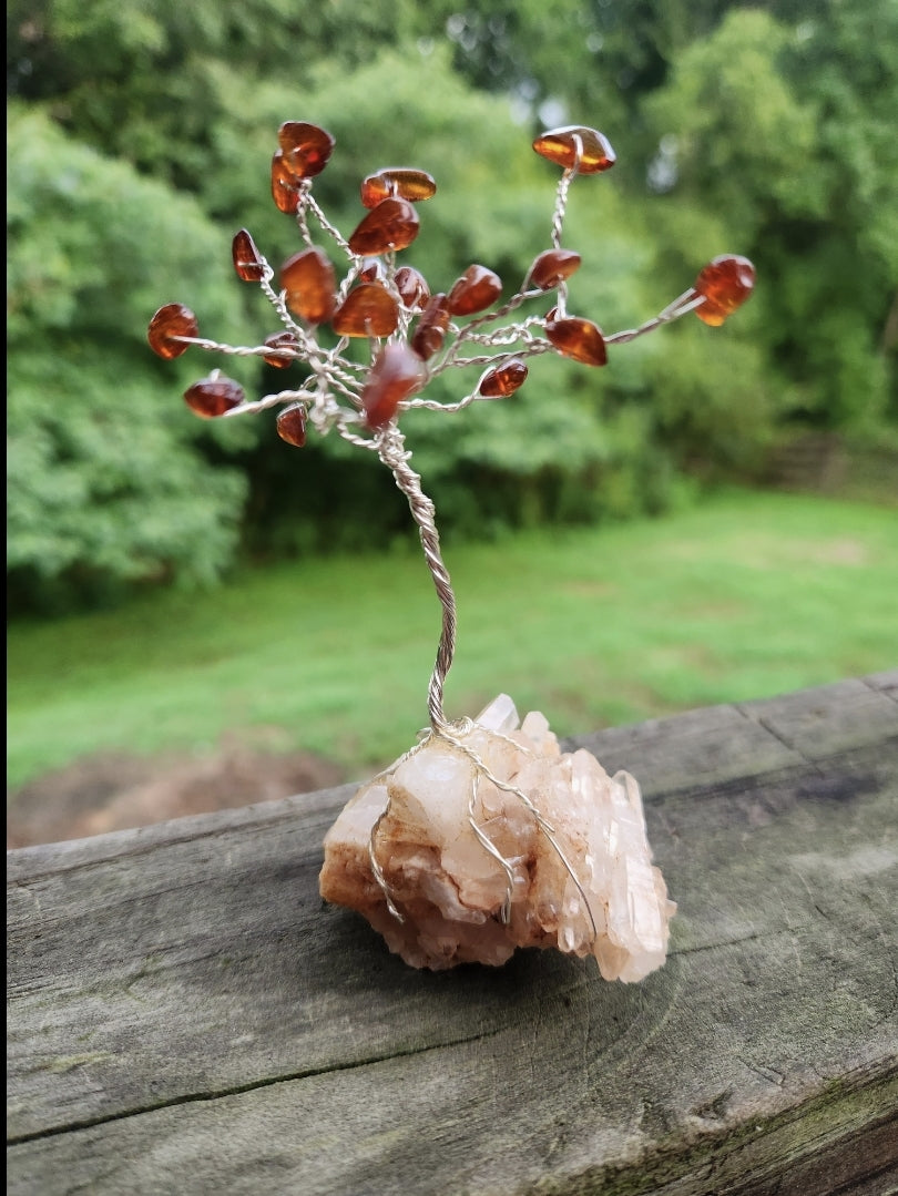 Amber and Quartz Gemstone Wire Tree