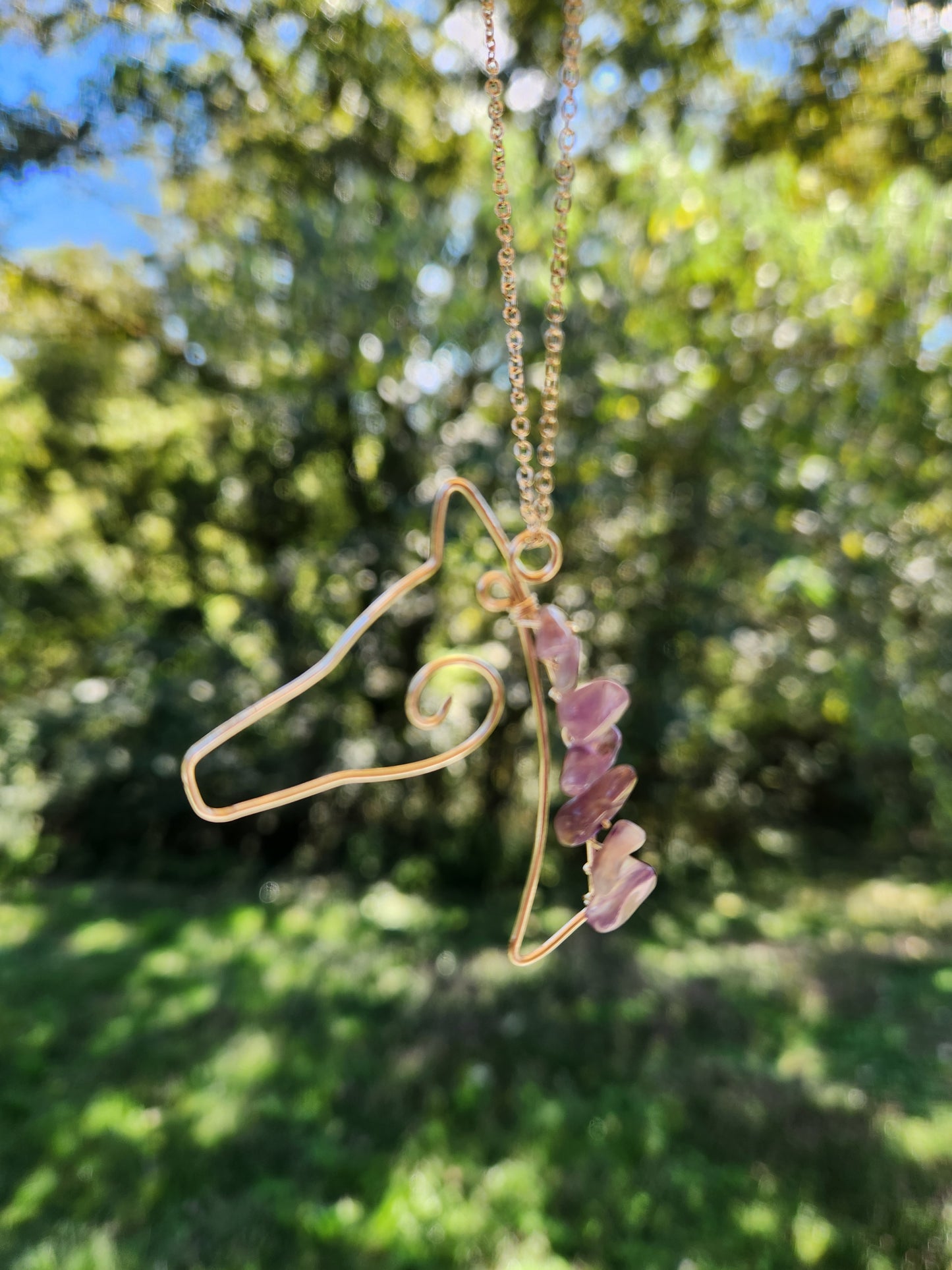 Amethyst Horse Wire and Gemstone Sculpted Necklace