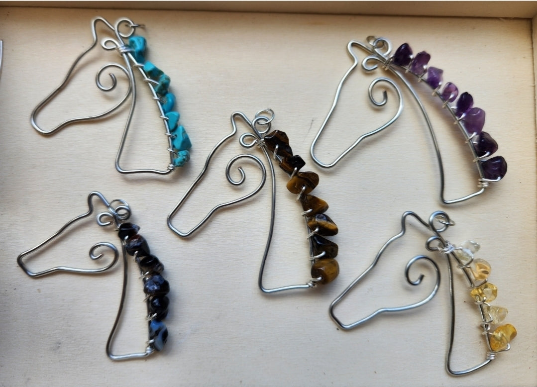 Amethyst Horse Wire and Gemstone Sculpted Necklace
