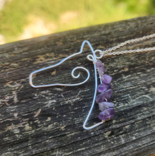 Amethyst Horse Wire and Gemstone Sculpted Necklace